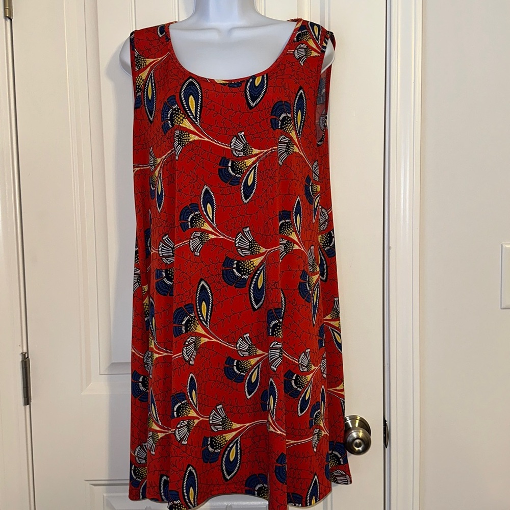 SJS Sleeveless Swing Dress With Geometric Print Size Large